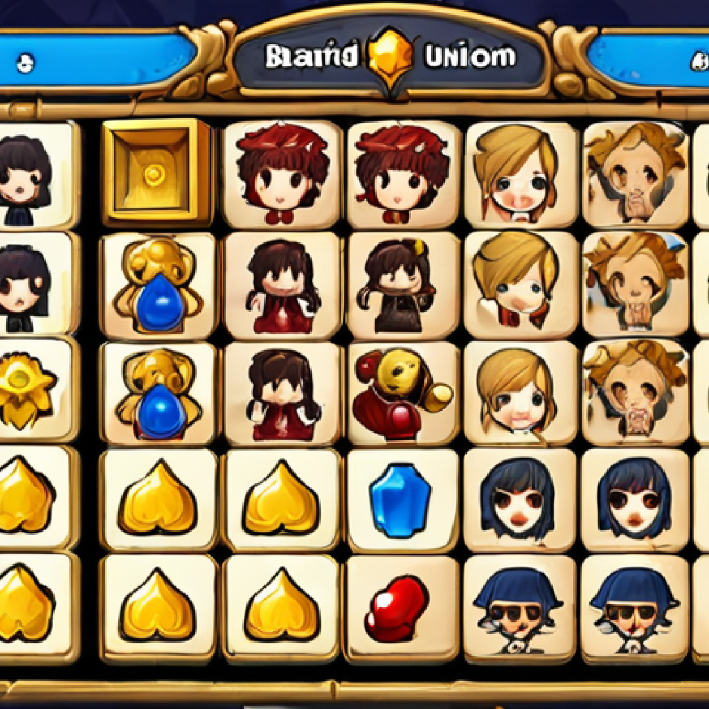 ** A strategic board game layout representing the MapleStory Union board, with various character pieces placed in optimal positions. Focus on highlighting the strategic placement aspect and the visual representation of the board.

**