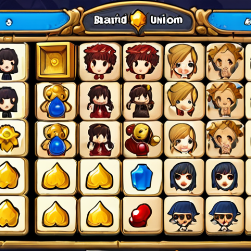 ** A strategic board game layout representing the MapleStory Union board, with various character pieces placed in optimal positions. Focus on highlighting the strategic placement aspect and the visual representation of the board.

**